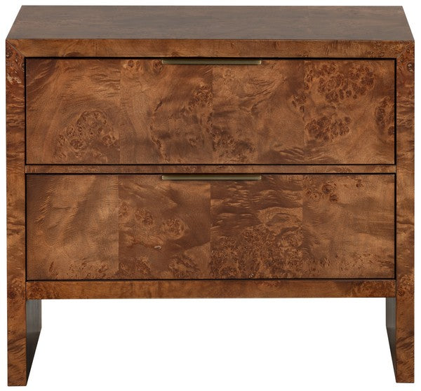 Francene Burl Wood Nightstand with 2 Drawer in Walnut