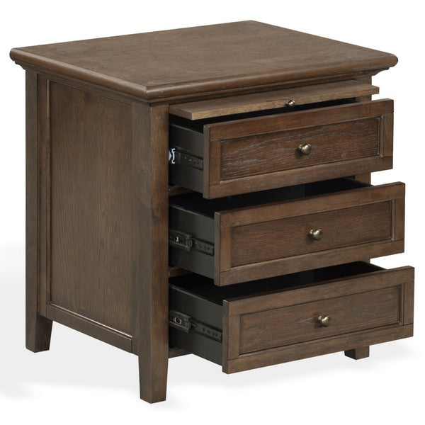 Trevor Wood Nightstand with 3 Drawer in Dark Walnut