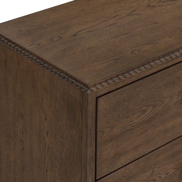 Octavian Wood Nightstand with 2 Drawer and Rope Detail in Dark Walnut