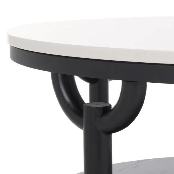 Puck Marble Top Coffee Table in Black/White with Wooden Base - The Mayfair Hall