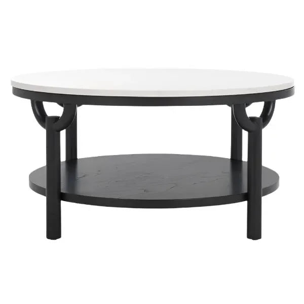 Puck Marble Top Coffee Table in Black/White with Wooden Base - The Mayfair Hall