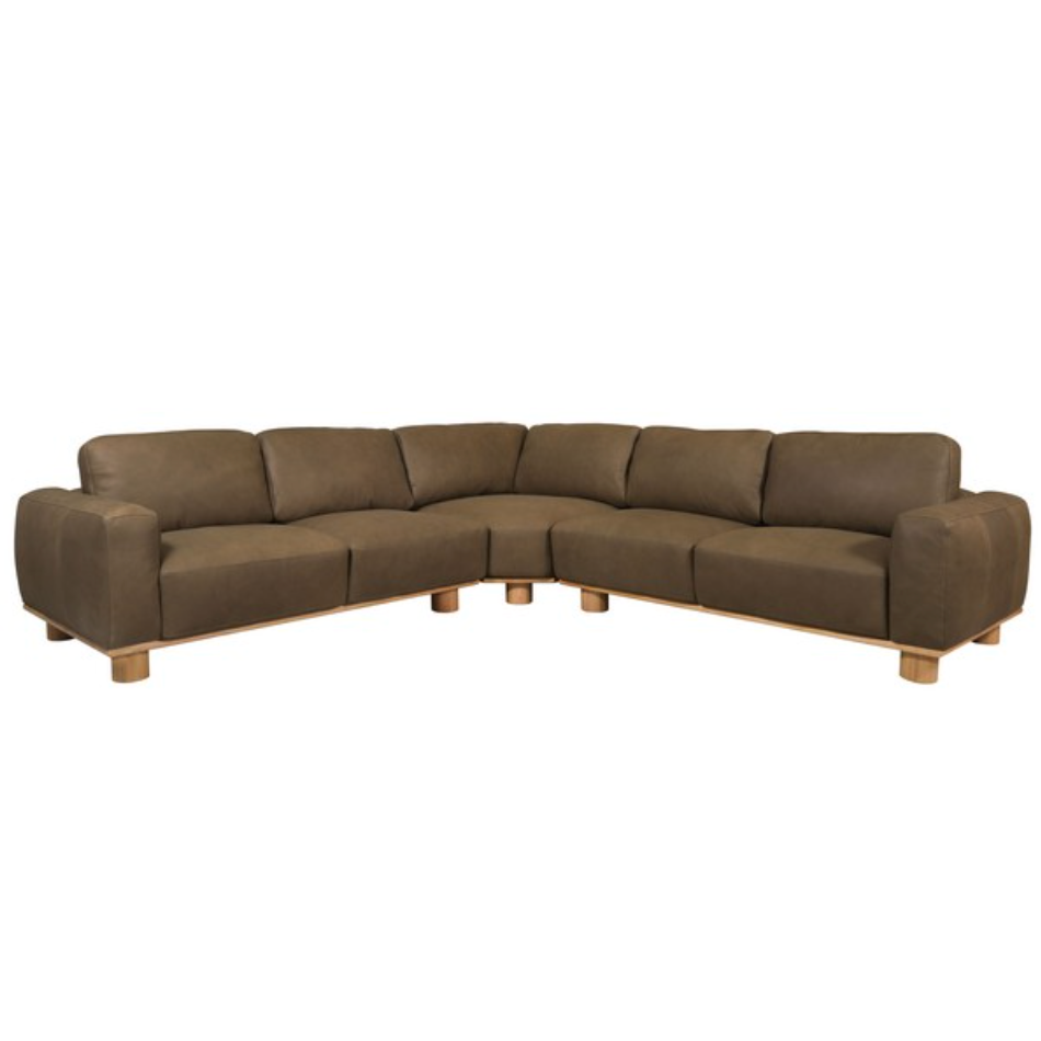Ellyn Leather L-shaped Sectional in Dark Olive