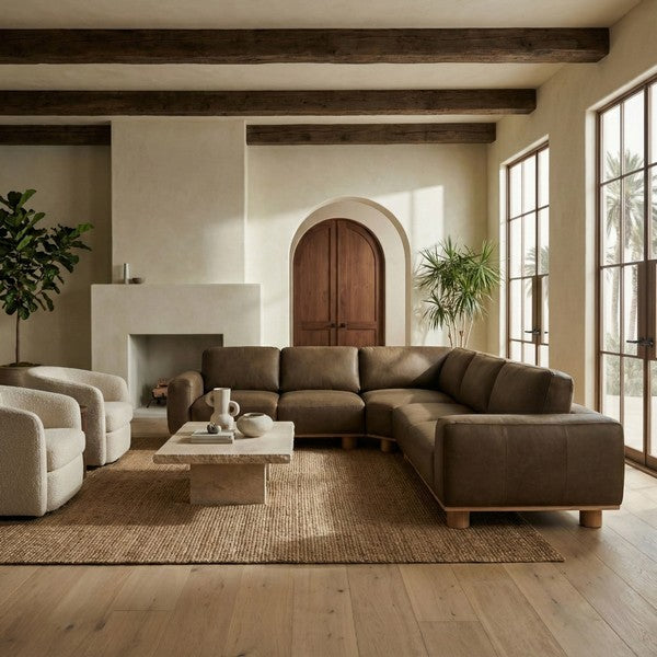 Ellyn Leather L-shaped Sectional in Dark Olive