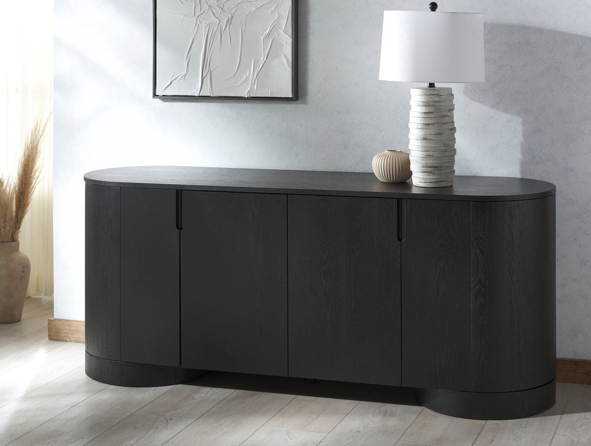 Jesbelina Oval 4 Door Wood Sideboard in Black