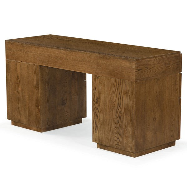 Zeus 7 Drawer Wood Desk in Medium Oak