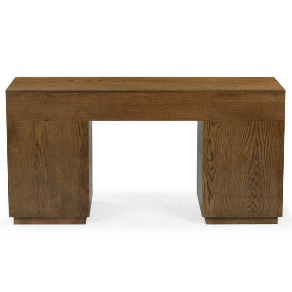 Zeus 7 Drawer Wood Desk in Medium Oak