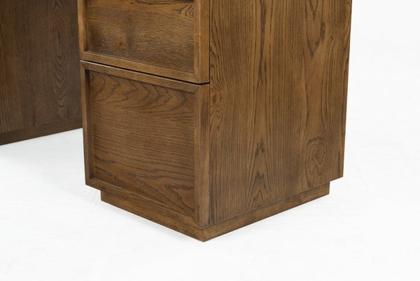 Zeus 7 Drawer Wood Desk in Medium Oak