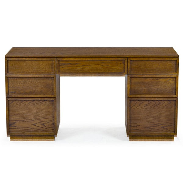 Zeus 7 Drawer Wood Desk in Medium Oak