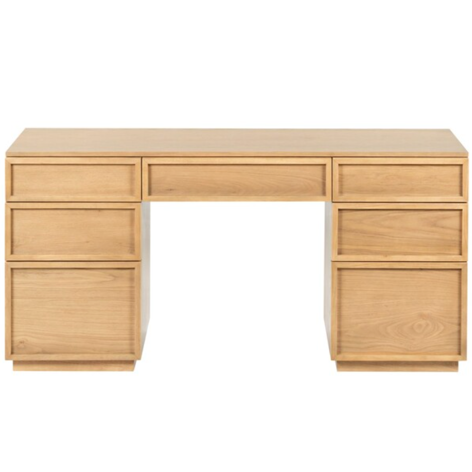 Zeus 7 Drawer Wood Desk in Natural