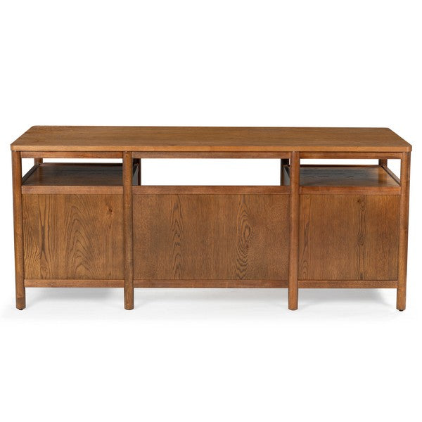 Jaylessa 4 Wood Drawer Desk in Medium Oak with Black Handles