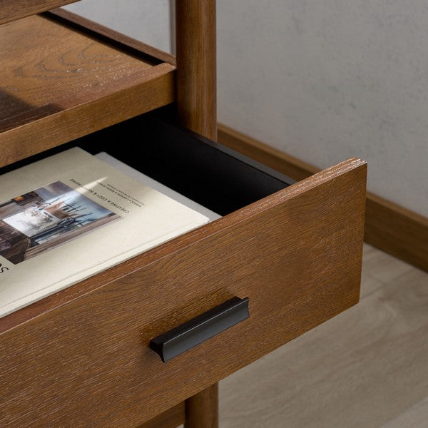 Jaylessa 4 Wood Drawer Desk in Medium Oak with Black Handles