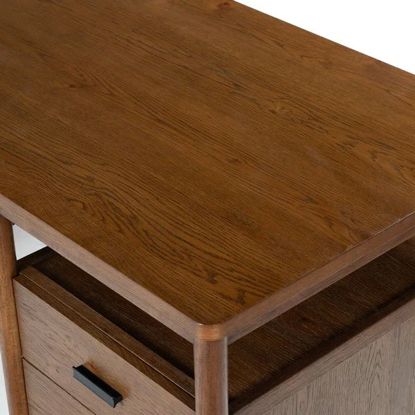 Jaylessa 4 Wood Drawer Desk in Medium Oak with Black Handles