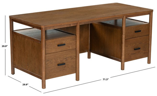 Jaylessa 4 Wood Drawer Desk in Medium Oak with Black Handles