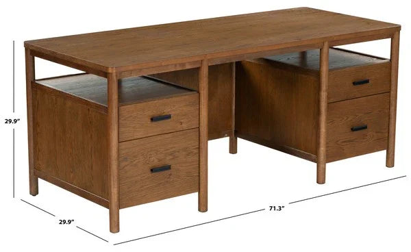 Jaylessa 4 Wood Drawer Desk in Medium Oak with Black Handles