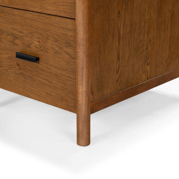 Jaylessa 4 Wood Drawer Desk in Medium Oak with Black Handles