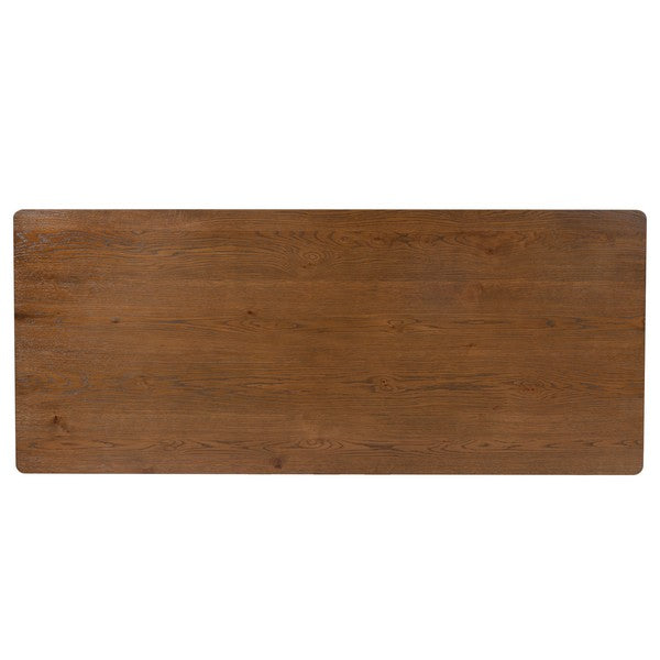 Jaylessa 4 Wood Drawer Desk in Medium Oak with Black Handles