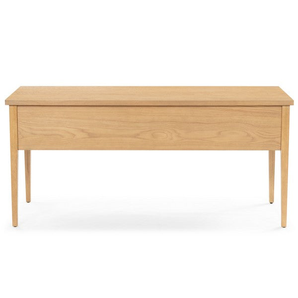Makala 5 Drawer Wood Desk in Natural with Gold Knobs