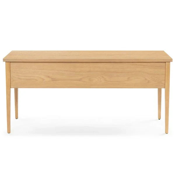 Makala 5 Drawer Wood Desk in Natural with Gold Knobs