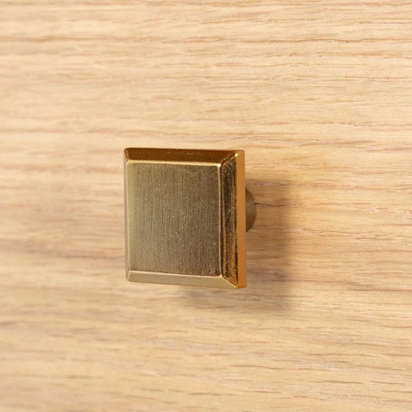 Makala 5 Drawer Wood Desk in Natural with Gold Knobs