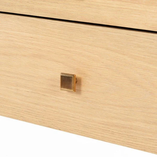 Makala 5 Drawer Wood Desk in Natural with Gold Knobs