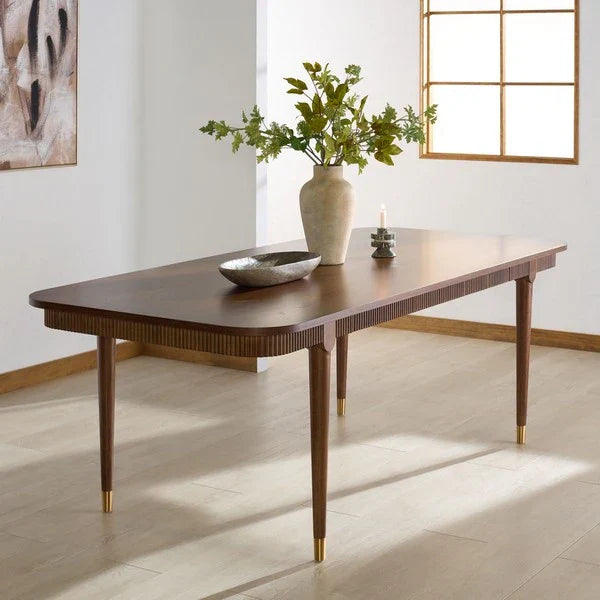 Kaylenne 90" Dining Table in Walnut with Brass Accents