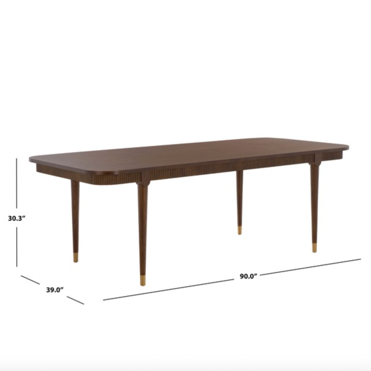 Kaylenne 90" Dining Table in Walnut with Brass Accents