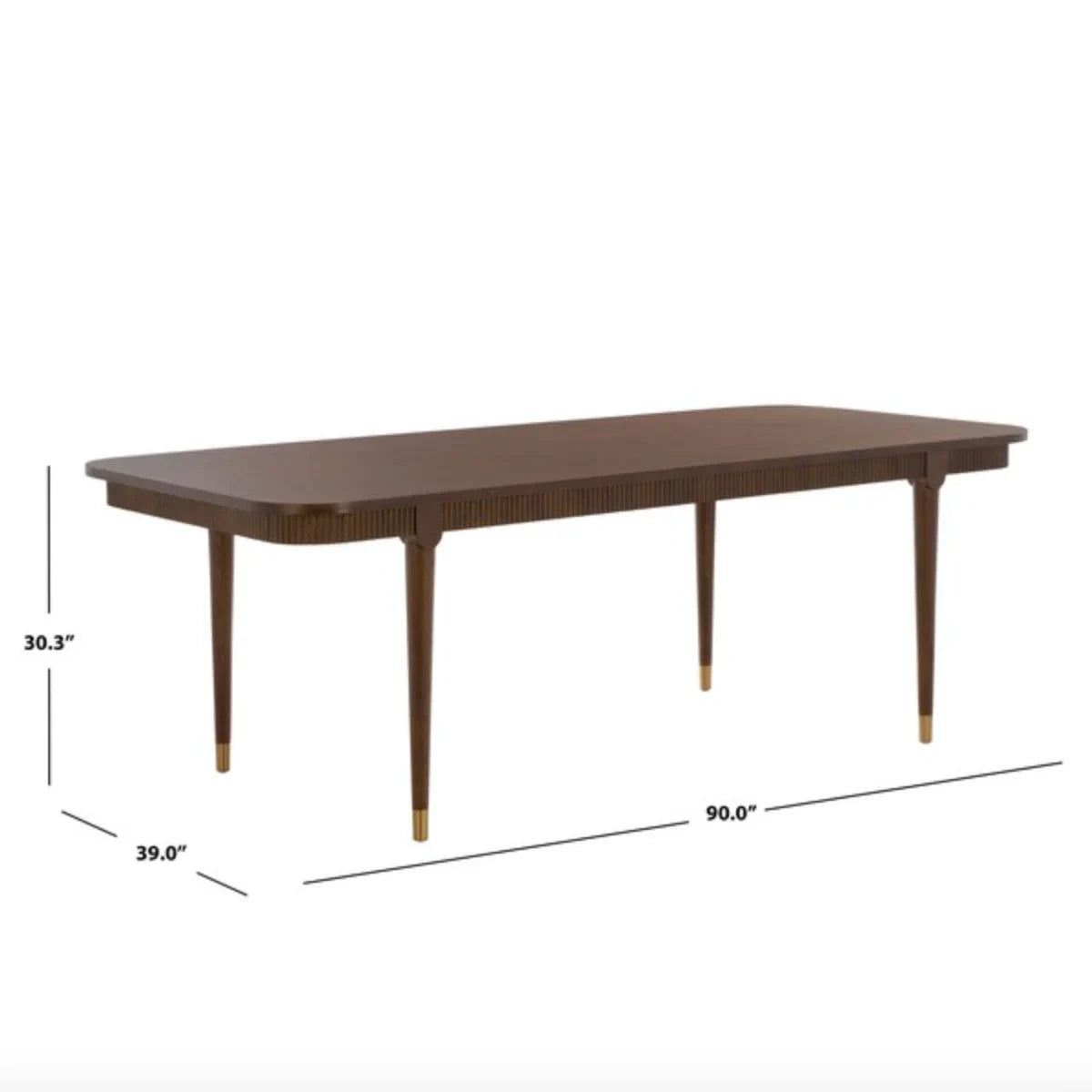 Kaylenne 90" Dining Table in Walnut with Brass Accents