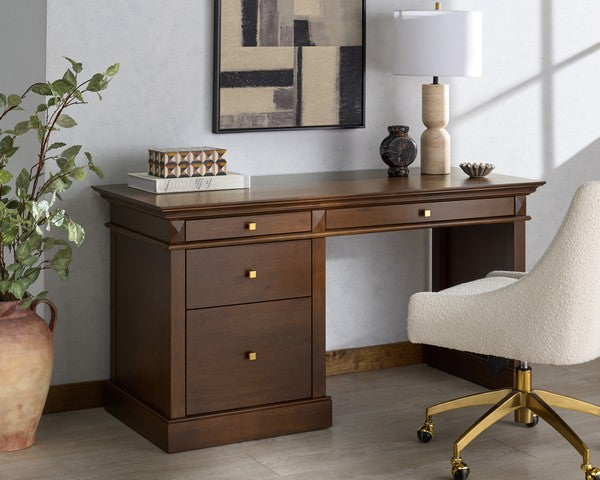 Francesco 4 Drawer Wood Desk in Walnut