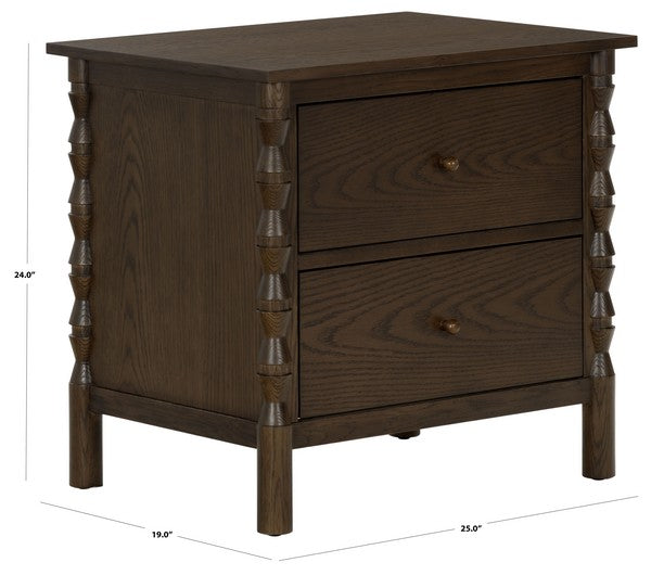 Alyssabelle Wood Nightstand with Carved Leg and 2 Drawer in Walnut