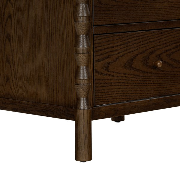 Alyssabelle Wood Nightstand with Carved Leg and 2 Drawer in Walnut