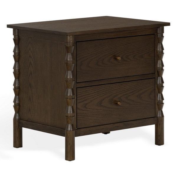 Alyssabelle Wood Nightstand with Carved Leg and 2 Drawer in Walnut