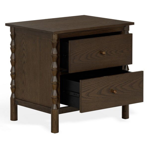 Alyssabelle Wood Nightstand with Carved Leg and 2 Drawer in Walnut