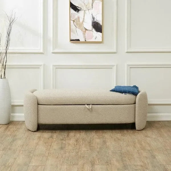 Danianna Boucle Storage Bench in Oatmeal - The Mayfair Hall