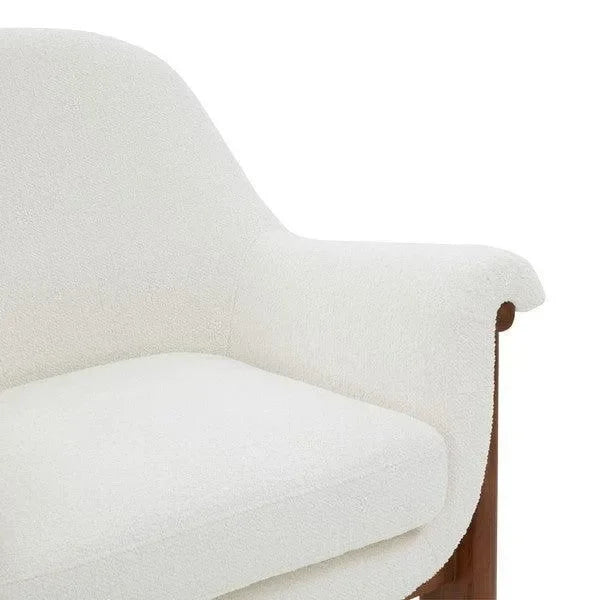 Sylvana Boucle Accent Chair in Ivory and Walnut - The Mayfair Hall