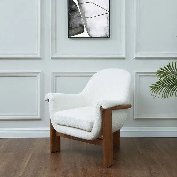 Sylvana Boucle Accent Chair in Ivory and Walnut - The Mayfair Hall