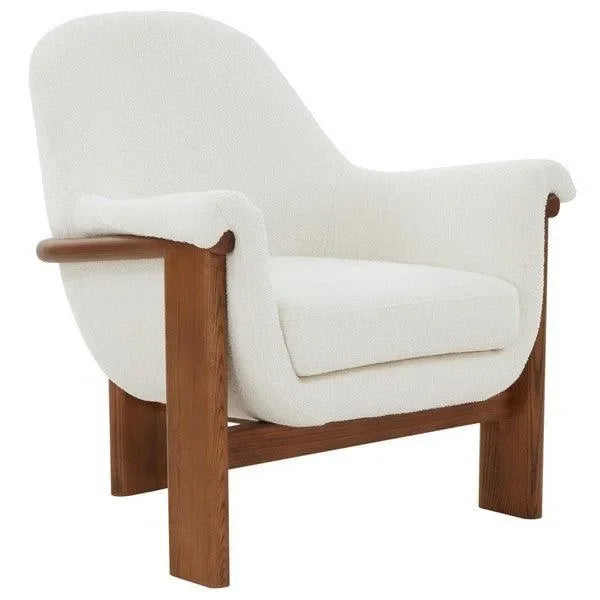 Sylvana Boucle Accent Chair in Ivory and Walnut - The Mayfair Hall