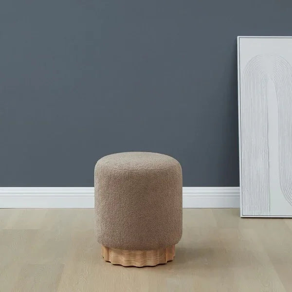 Nikolas Round Boucle Ottoman in Light Brown - The Mayfair Hall