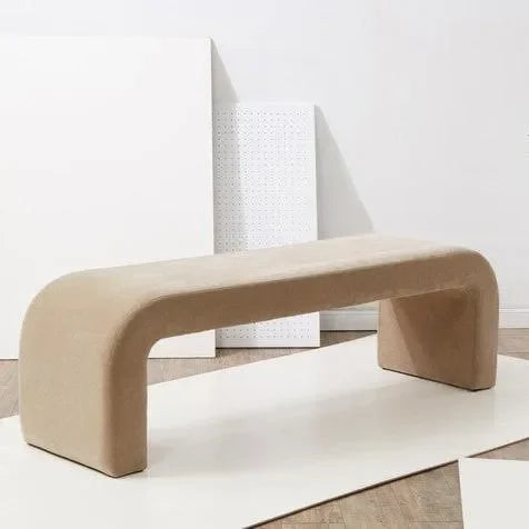 Caralynn Velvet Bench in Light Brown with Rounded Corners - The Mayfair Hall