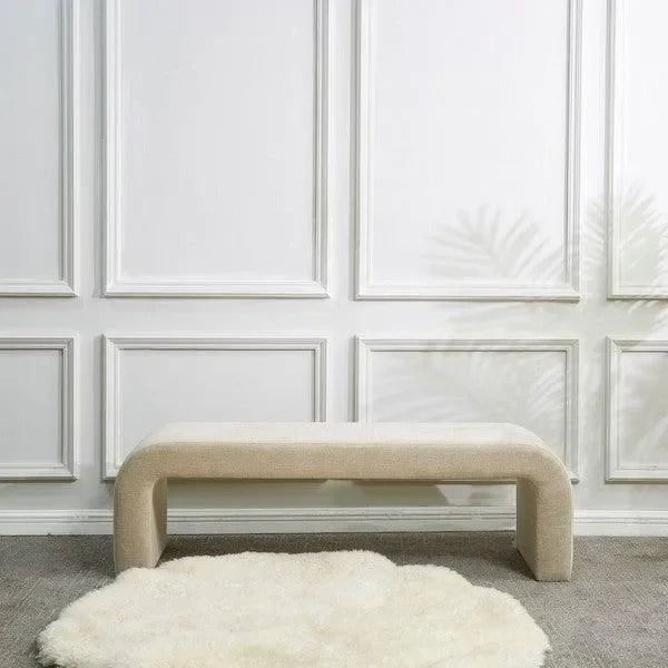 Caralynn Polyester Bench in Beige - The Mayfair Hall