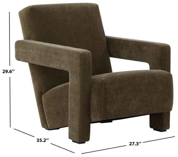 Taylor Boucle Accent Chair in Dark Olive Green with Angled Back and Seat - The Mayfair Hall