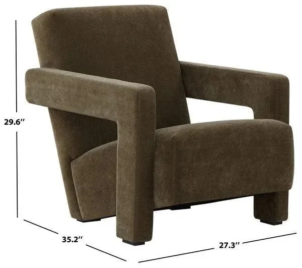 Taylor Boucle Accent Chair in Dark Olive Green with Angled Back and Seat - The Mayfair Hall