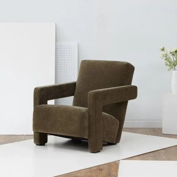 Taylor Boucle Accent Chair in Dark Olive Green with Angled Back and Seat - The Mayfair Hall