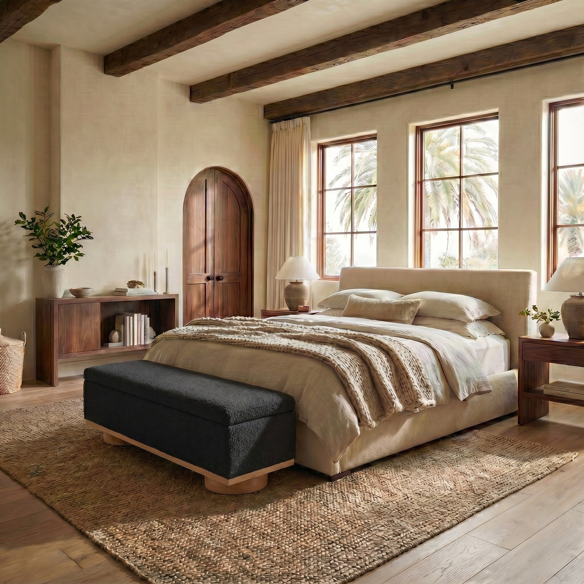 Vianna Boucle Bench in Black and Natural