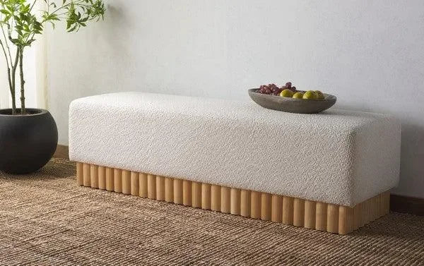 Tylie Boucle Bench in Ivory and Natural - The Mayfair Hall