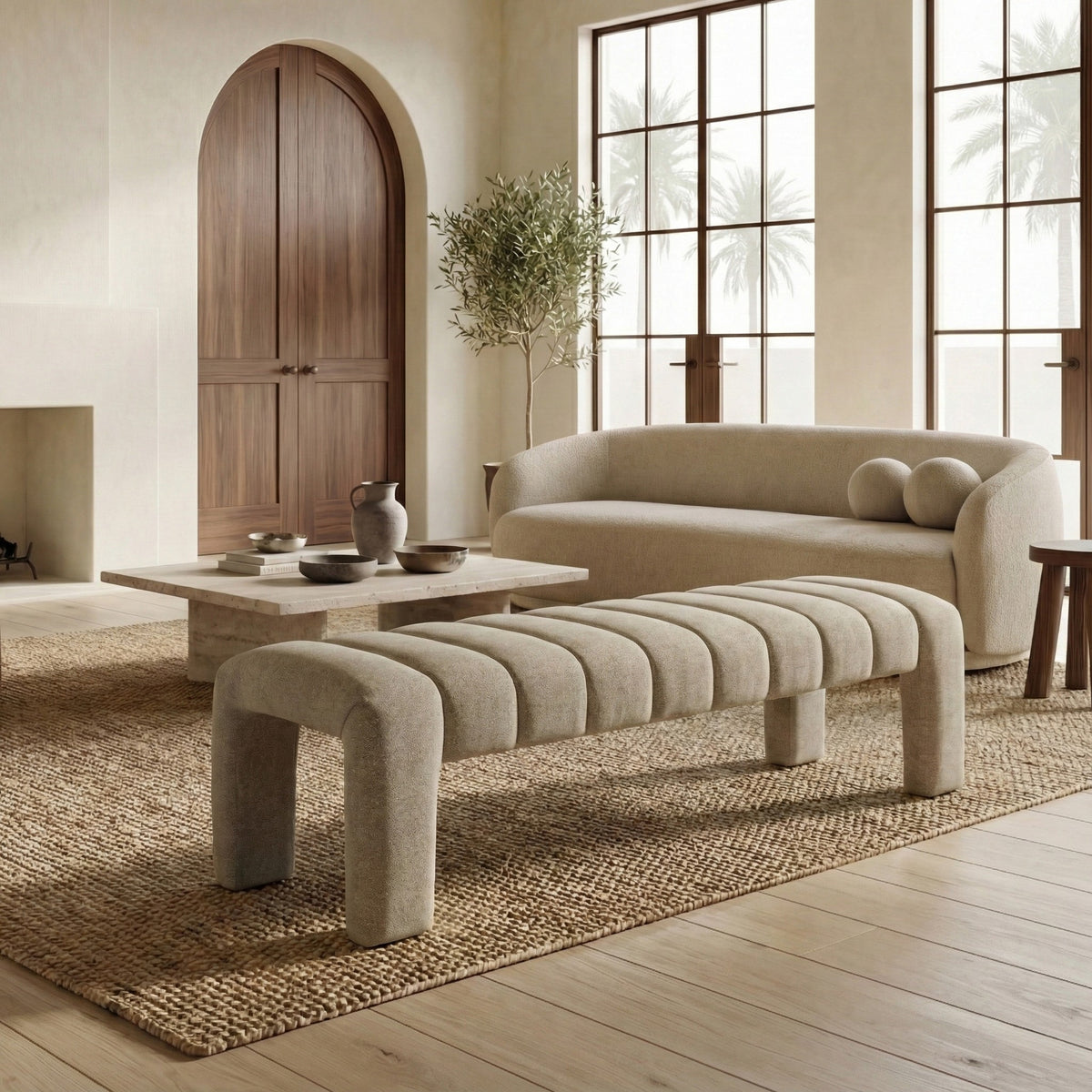 Bellisima Channel Tufted Bench in Taupe
