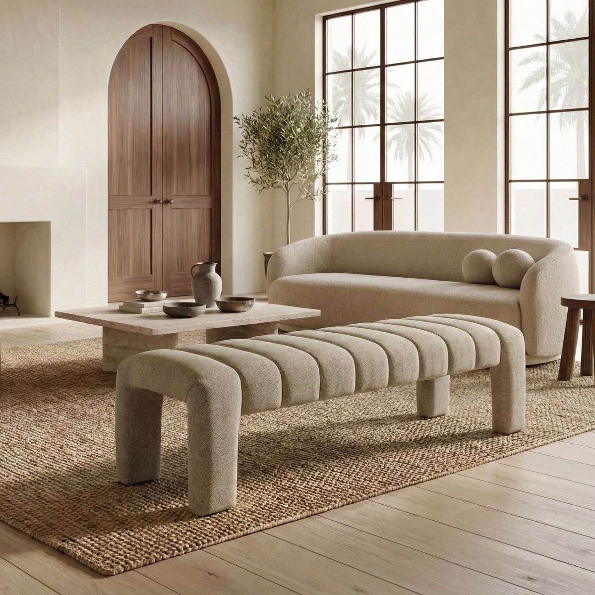 Bellisima Channel Tufted Bench in Taupe