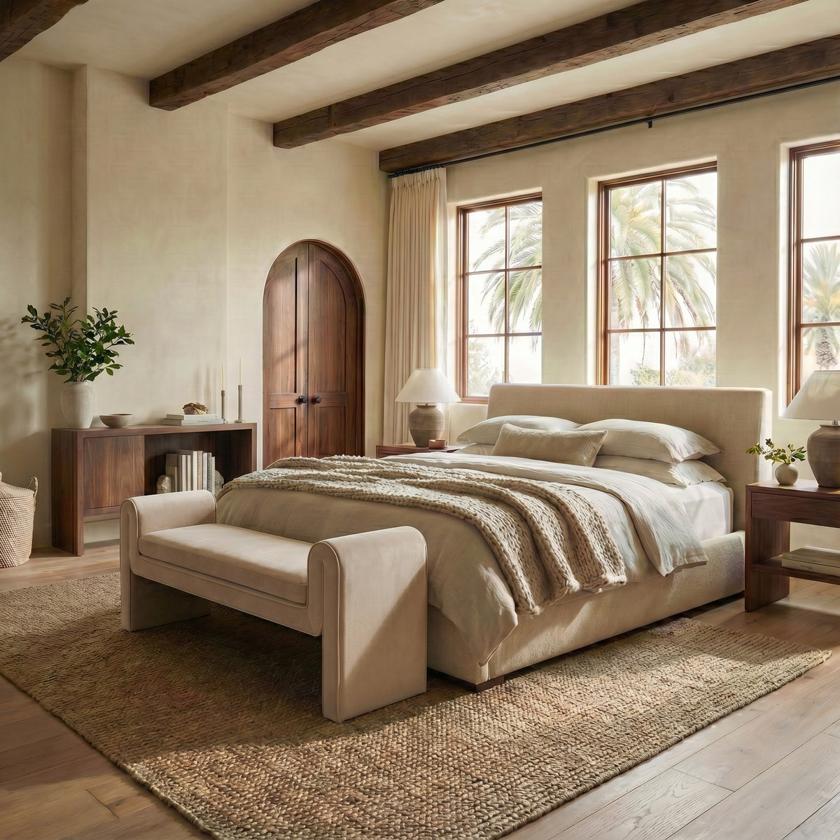 Garth Velvet Bench in Light Brown