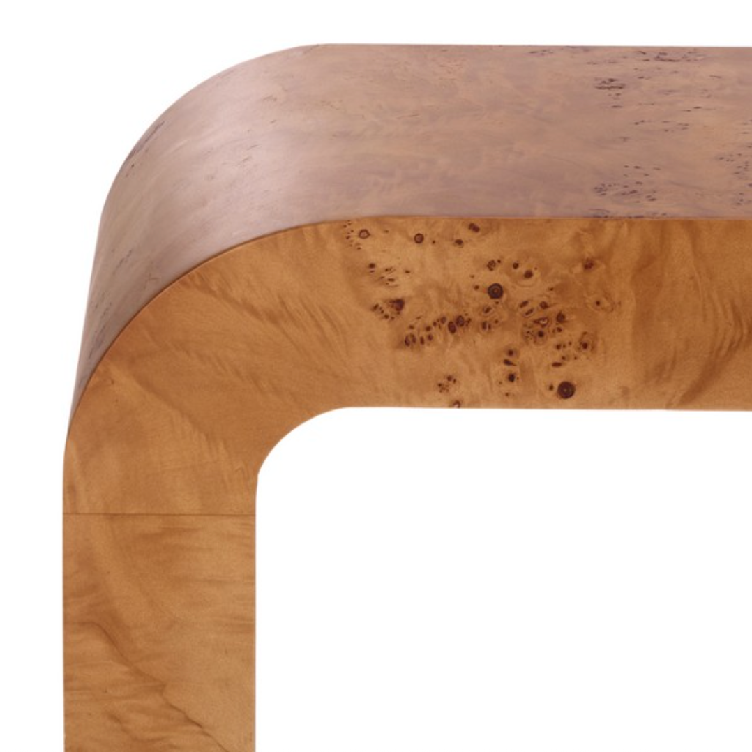 Tessly Burl Veneer Console Table in Walnut