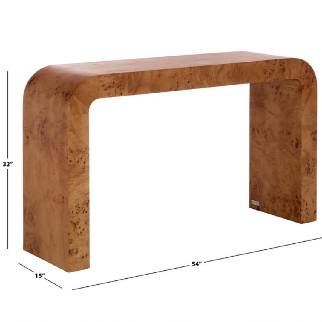 Tessly Burl Veneer Console Table in Walnut