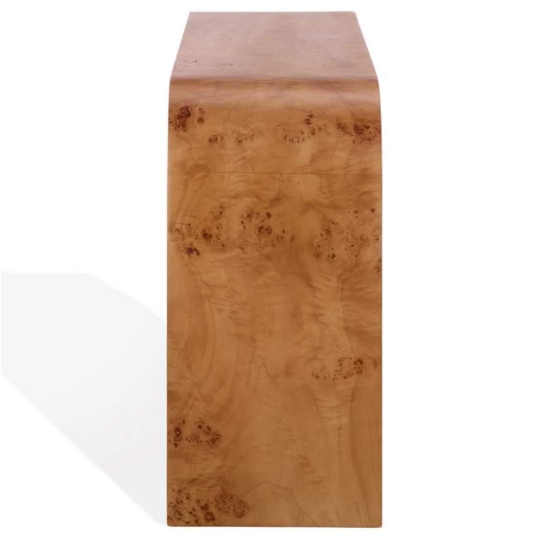 Tessly Burl Veneer Console Table in Walnut